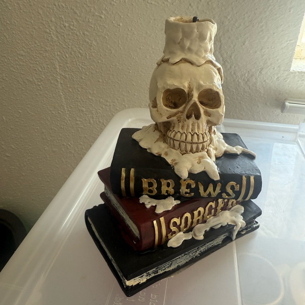 Skull Candle Holder on Books Decor